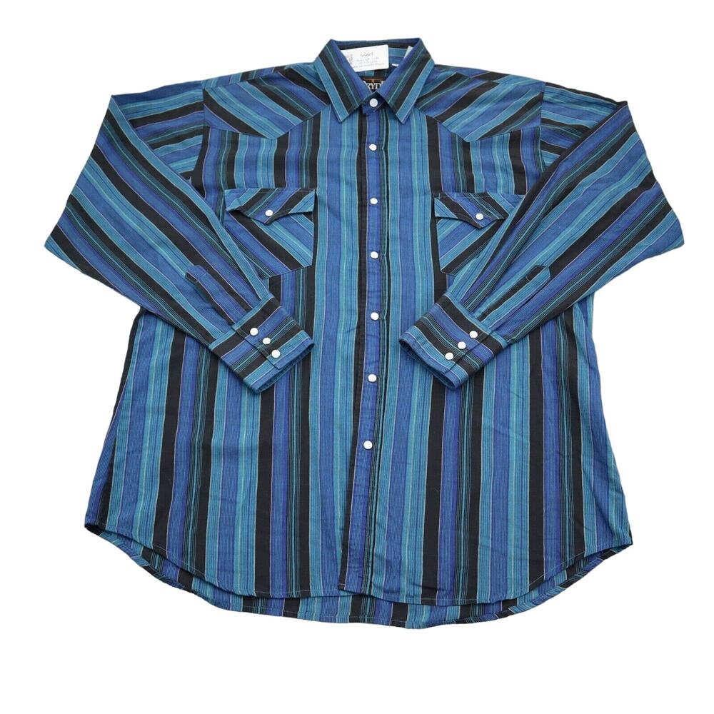Pryde Shirt Mens L Blue Pinstriped Western Pearl Snap Long Sleeve